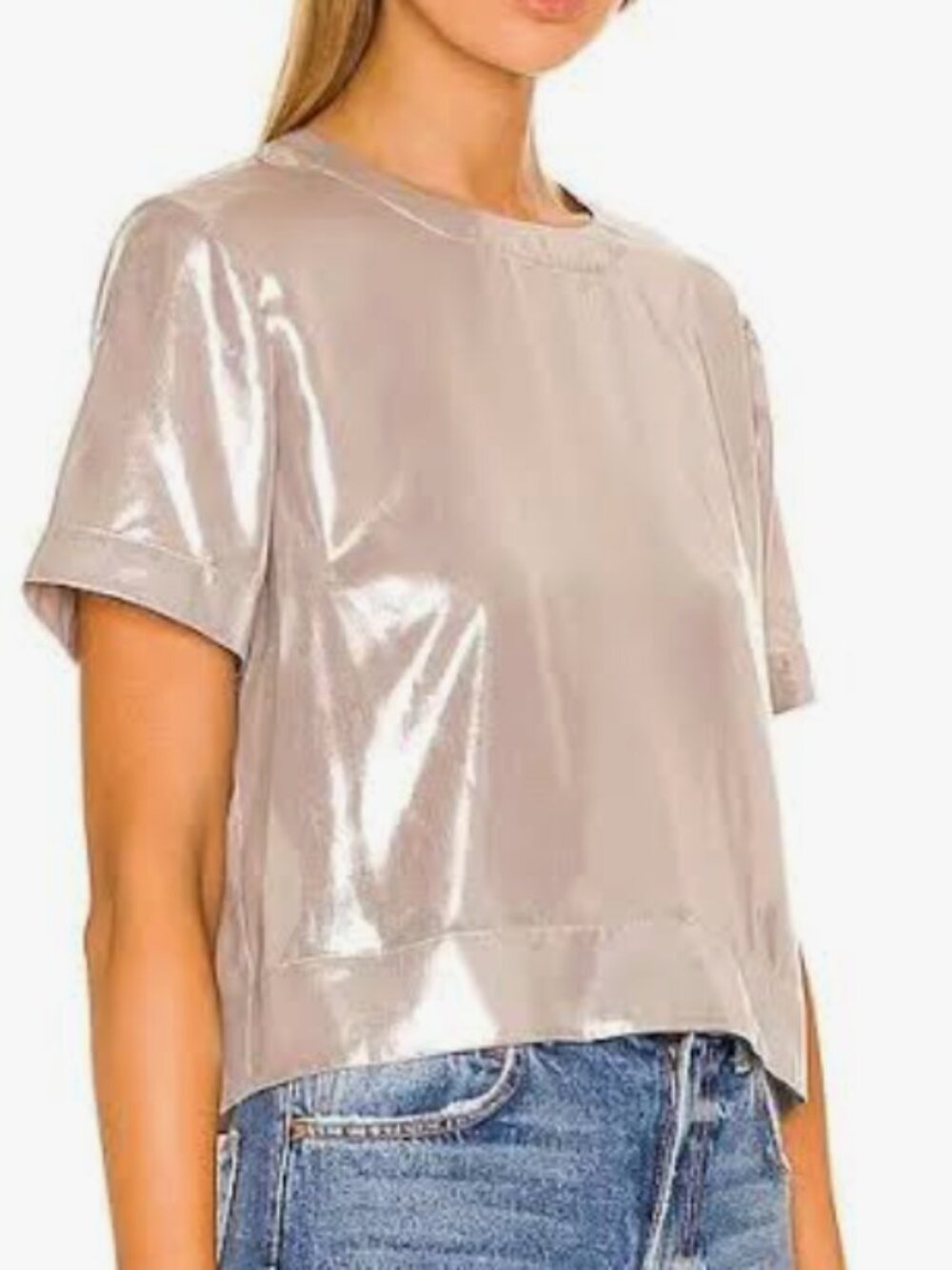 rag & bone Gia Cropped T-shirt In Metallic Silver